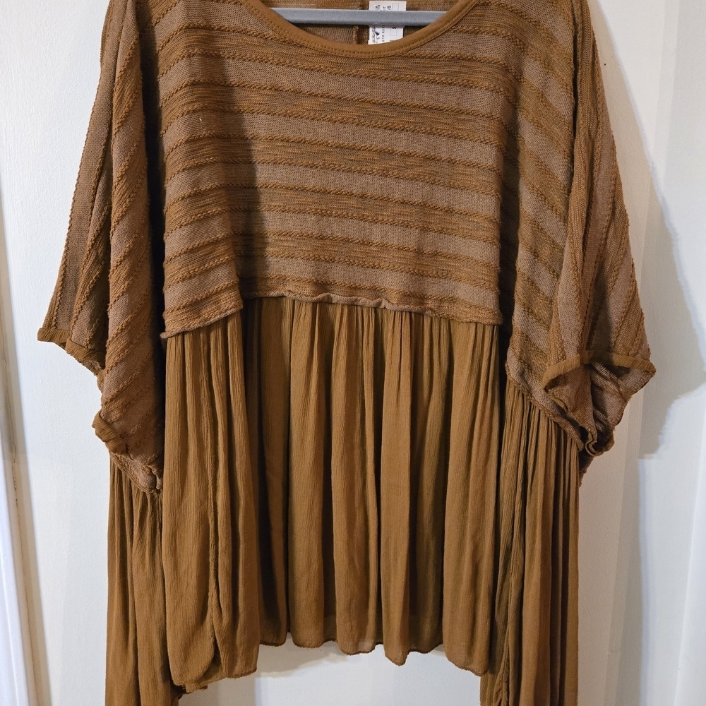 🆕️ Lia Bella Made In Italt Brown Striped Tunic Top One Size M/L